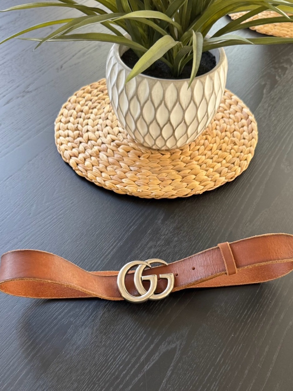 Gucci - Wide Brown Leather Double G Belt with Silver Buckle